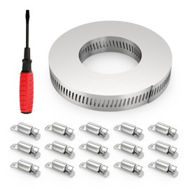 TAISHER 304 Stainless Steel 20FT DIY Hose Clamp Assortment Kit, Metal Strapping with Holes + 15 Stronger Fasteners, Large Adjustable Worm Gear Hose Clamps Metal Screw Clamps Straps for Pipe