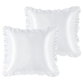 PiccoCasa Luxury Ruffled Pillow Shams Set of 2, Retro Silky Pillow Cover with Ruffle, 85 GSM Satin Pillowcases with Envelope Closure 26"x26" White