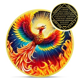 Colorful Sunlight Phoenix Na Medallions - Reborn from Fire Sobriety Coin - Recovery Addiction NA AA Chips and Medallions - Celebrate Living Clean Affirmation Narcotics Anonymous Gifts for Men Women
