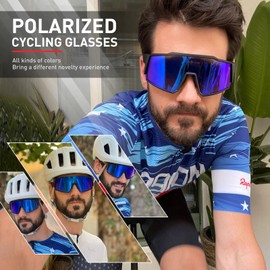 KAPVOE Polarised Cycling Glasses Uv400 Protection TR90 Frame Sports Sunglasses Sports Glasses for Men Women Sports Cycling MTB Cycling Glasses Driving Baseball Cycling Running Blue Black 02