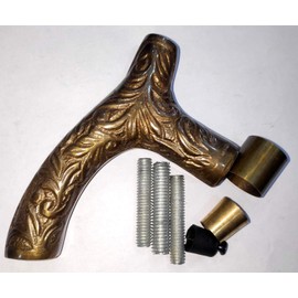 Vintage Carved Embossed Brass Derby Handle Wood Shaft Walking Cane Stick