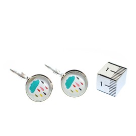 Miniblings Colourful Rain Cloud Earrings Cabochon Pendant Sky Clouds Thunderstorm - Handmade Fashion Jewellery I Earrings Silver Plated, Cotton