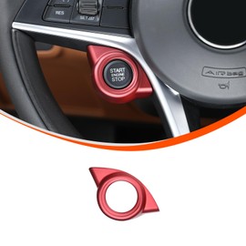 Car Steering Wheel Start-Stop Button Frame Cover Suitable for Alfa Romeo Giulia 2017 2018 2019, One Click Start Decorative Frame for Alfa Romeo Giulia Accessories, Steering Wheel Decoration (Red)