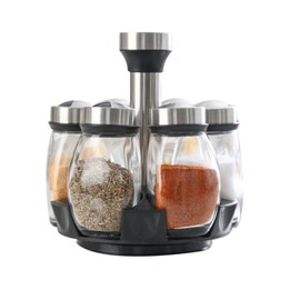 Heiegdr Spice Jars with Rack, Revolving Spice Rack Organizer Countertop Stainless Steel Seasoning Rack Set with 6 Glass Jar Bottles Set for Home Kitchen (Single layer)