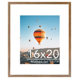 JCJMY 16x20 Picture Frame with 11x14 Mat, Display Photo 11x14 with Mat or 16 x 20 Without Mat, Wall Hanging Large 16 by 20 Poster Frame with Plexiglass, Rustic Brown