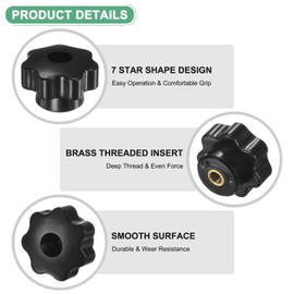 M METERXITY 6-Pack 7 Star Knobs, M6 Female Thread 31mm Seven-Pointed Head Through Hole Clamping Grip Handles for Machinery/Electronic/Woodworking, Brass Screw-On Threaded Knob [Black]