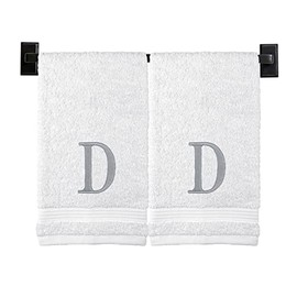 Toallas de mano personalizadas de lujo con monograma, juego de 2 – algodón turco auténtico, certificado Oeko-Tex, toallas personalizadas, toallas de mano de baño, hilo plateado bordado con monograma moderno