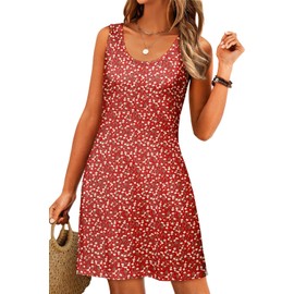 LUXVEER Summer Dresses for Women 2025 Floral Printed Scoop Neck Sleeveless Boho Sundress Flowy Short Mini Beach Cover Up Resort Vacation Dress