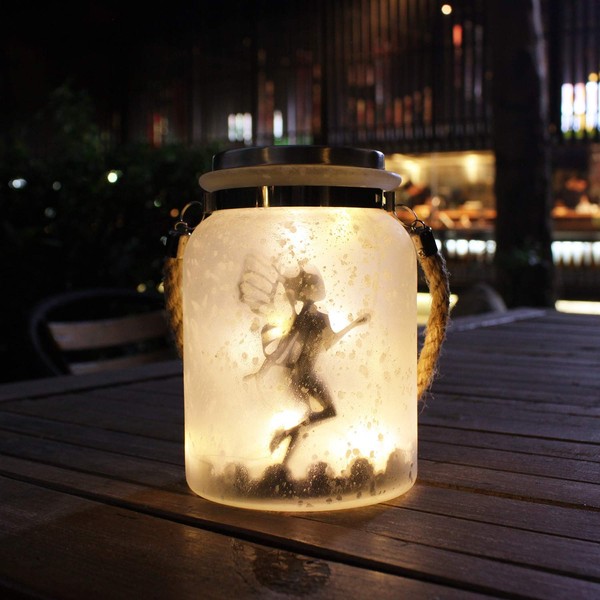 Kaixoxin Solar Lantern Lights Ideal for Great Gifts White Frosted Glass Hanging Jar Solar Lights Outdoor Decorative 20 Warm White Mini LED String Lights (Fairy) (1, Fairy)