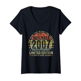 Womens 18th Birthday Gifts Vintage November 2007 18 Years Old Men V-Neck T-Shirt