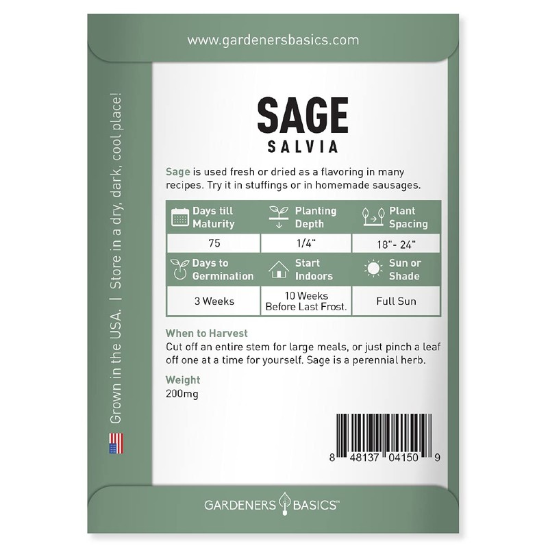 Gardeners Basics, Sage Seeds for Planting Heirloom, Non-GMO Herb Variety-
