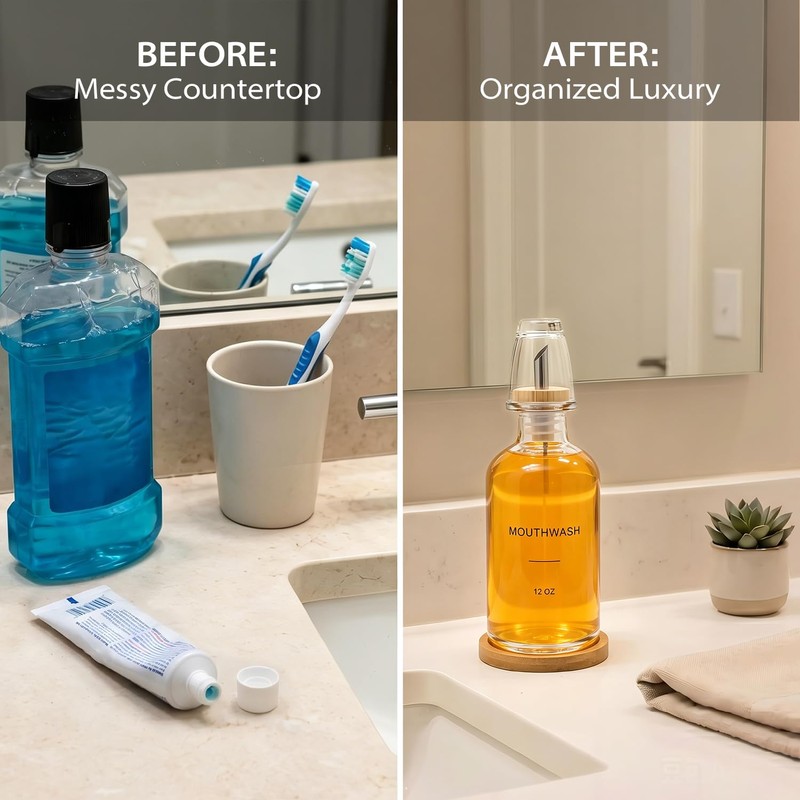 BONLONG Glass Mouthwash Dispenser for Bathroom, Clear