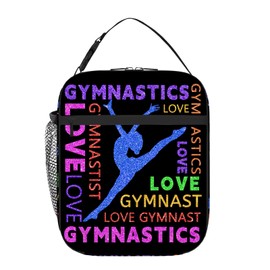 DOINBEE Gymnastics Lunch Box for Girls Women, Colorful Love Gymnast Gymnastics Black Lunch Bag, Insulated Water-Resistant Tote Bag Portable Reusable Lunchbox for School Work Picnic Office Beach