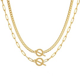 KNOWTODAY Layered Necklaces for Women Trendy 14K Gold Plated Toggle Necklace Cuban Link Chain Paperclip Chain Stack Necklace Jewelry