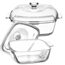 2 Pack Glass Casserole Dishes Clear Baking Casserole Dish Square Covered Dish Set with Lid for Oven Kitchen Home Party Cooking, Dishwasher Oven Safe (0.8L + 1.5L)