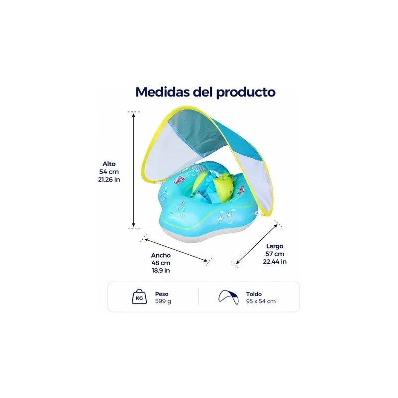 Flotador Bebé Con Techo Parasol Inflable Piscina Seguro