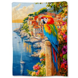 Ti Caldi Parrot on The Seashore Blanket, Soft Cozy Flannel Throw Blanket for Adults Kids Men Women, Lightweight Warm Fuzzy Blankets for Couch, Travel, Bed & Home Decor 60×50 in
