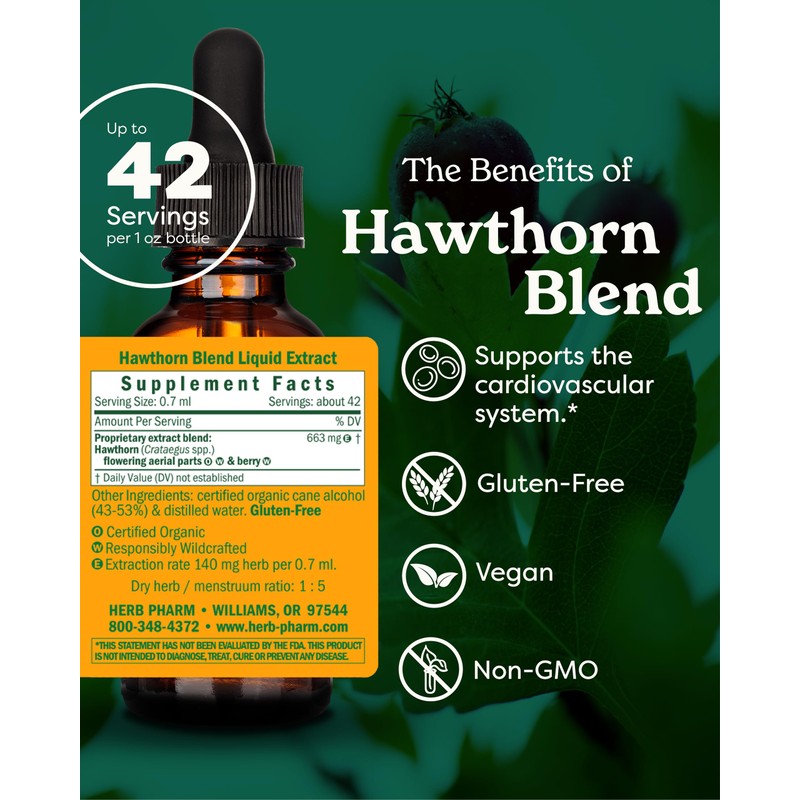 Herb Pharm Hawthorn Blend Liquid Extract for Cardiovascular and Circulatory
