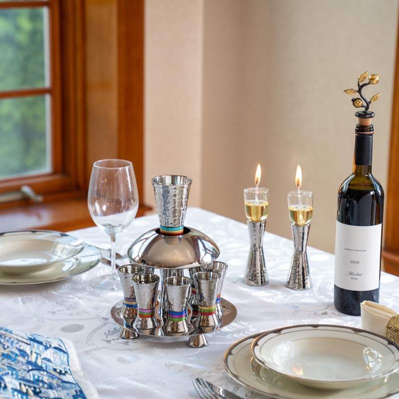 Yair Emanuel Modern Hammered Pillar Candle Holders | Shabbat Candlestick