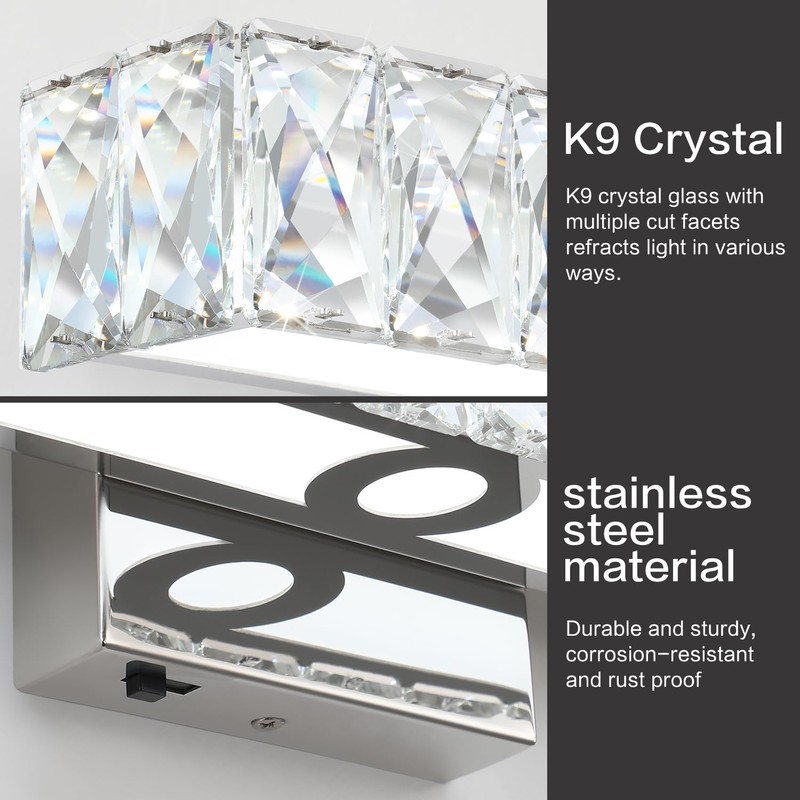 SOLFART Crystal Vanity Lights for Bathroom, 5 Color Adjustable Dimmable,16.5