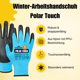 WORKPOWER Men's Winter Polar Touch Work Gloves - Nylon Assembly Gloves - Winter Work Gloves Men with PPU Coating - Forestry Gloves with Touchscreen Finger - Blue/Anthracite