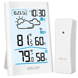 BALDR Indoor Outdoor Thermometer Wireless Temperature Humidity Gauge Monitor Room Thermometer with Weather Forecast 326ft/100m(White)