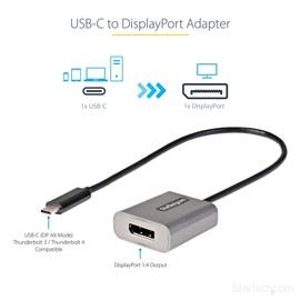 StarTech.com USB C to DisplayPort Adapter, 8K/4K 60Hz USB-C to DisplayPort 1.4 Dongle, USB Type-C to DP Monitor Video Converter, Works w/TB3 - 12" Attached Cable, Upgraded Version of CDP2DP (CDP2DPEC)