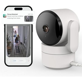 Indoor Pan/Tilt Home Security Camera, 360° Plug-in, Night Vision, 2.4GHz Wi-Fi, 2-Way Audio, Smart Gen AI Motion Detection, Pet Camera with Phone App, Home Camera (White) - Color: Black