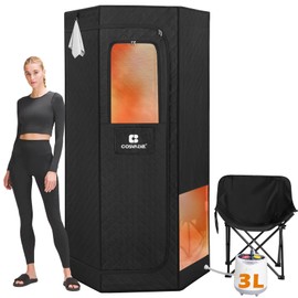 COSVALVE Portable Steam Sauna Box with Red Light, Hexagon Sauna Tent, Personal Indoor Sauna Room for Relaxation, at Home Sauna Spa w/3L 1200W Steam Generator, Remote Control, Timer, Folding Chair