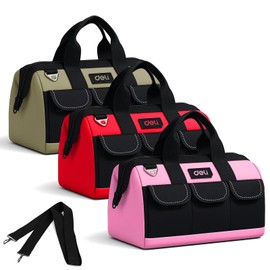 3 Pack Tool Bag for Men with Waterproof Hard Bottom, Heavy Duty Tool Bag Wide Mouth Tote for Various Instrument, Electrician Carpenter Mechanic