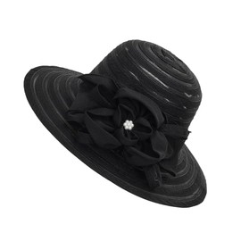 Women's Organza Kentucky Cloche Bowler Hat Church Fascinator for Tea Party Bridal Wedding Dress Hat(Size:M-L) Black