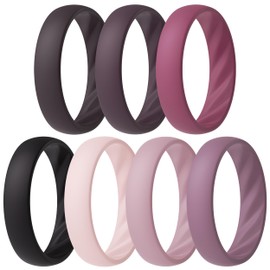 ThunderFit Women’s Silicone Wedding Rings – 5.5mm Wide, 2mm Thick Bridal Set of 7, Rubber Engagement Bands