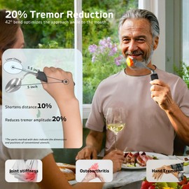 4-Piece Adaptive Utensils Set - 42° Angled Parkinsons Utensils, Weighted Utensils for Tremors and Parkinsons Patients, Easy Grip Weighted Silverware for Hand Tremors (Black: Right-handed)