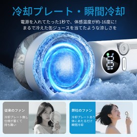 Handy Fan, Cooling Plate Included, 1 Second Cooling Sensation, 100 Levels of Powerful Airflow, Neck / Tabletop, Hand Held / Sit with Carabiner and Strap, Maximum Operation of 12h, Portable Fan, Small