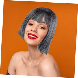 OHPHCALL Short Straight Wig with Air Bangs Fashionable Hairpiece for Women Natural Look Periwig Grey-blue for Cosplay Daily Wear Parties