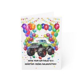 J&J'S TOYSCAPE Monster Truck Birthday Card, Funny Big Trucks Birthday Card, 5x7 Card with Envelope, Blank Inside (Candy)