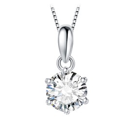 JewelryPalace Round 0.5ct Moissanite Solitaire Pendant Necklace for Women, Classic Simulated Diamond 925 Sterling Silver 14k White Gold Plated Necklaces for Her VVS D-F, 18 Inch Box chain