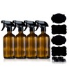 Amber Glass Spray Bottles For Cleaning Solutions (4 Pack) - 16 Ounce, Refillable Sprayer for Essential Oil, Water, Kitchen, Hair. Durable Black Trigger Sprayer w/Mist and Stream Settings