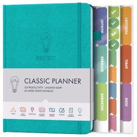 Daily Planner & appointment diary - Gratitude journal, wellness journal & 2024 Undated weekly planners and organisers - Desk journals for women & men - LUX Productivity Classic (AQUAMARINE BLUE)