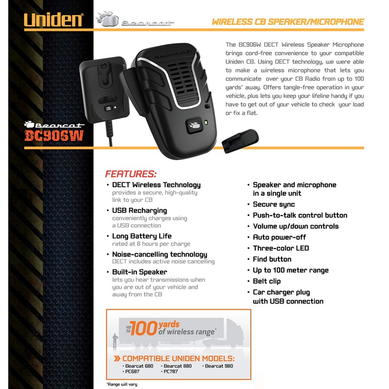 Uniden BC906W Wireless CB Microphone and Speaker in a single