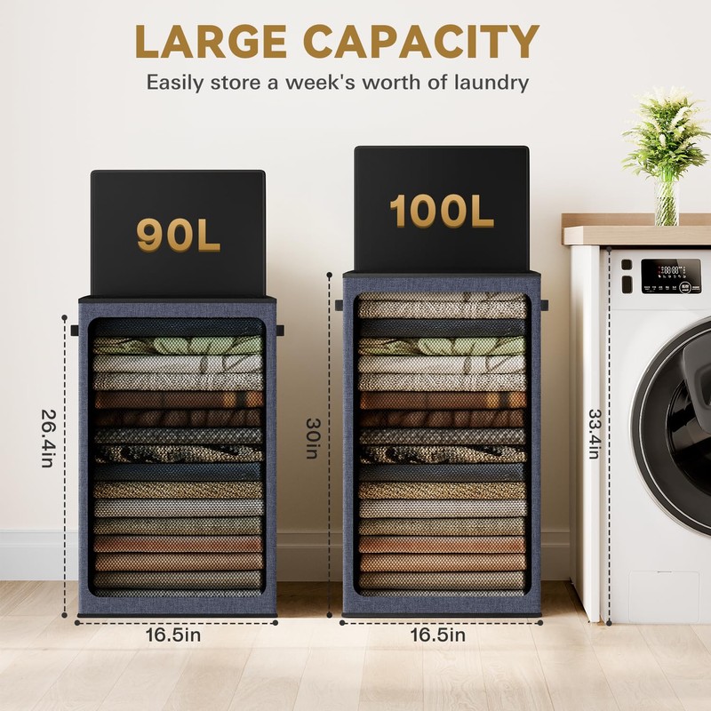 SOLEDI Laundry Hamper with Lid 100L Large & Tall Collapsible