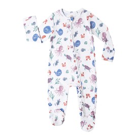 BambooBud Baby Girls Rompers Soft Infant Toddler Zippered Footed Romper Newborn Viscose from Bamboo Pjs, Sea World, 9-12Months