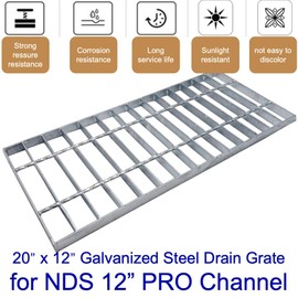 DuuMuut Galvanized Steel Drain Grate 20x12 in for NDS 12" PRO Channel, B-Class 28100 lbs Heavy-Duty Outdoor Driveway Trench Drainage Grate, Silver Rectangle Replacement Metal Sewer Cover