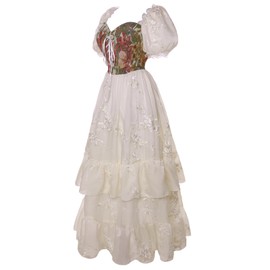 Vibsion Victorian Renaissance Costume Women Medieval Corset Dress Embroidered Puff Sleeve Fairy Dresses XL