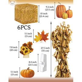 KARAQY Fall Harvest Hay Bale Box Set, 6PCS 10" Paper Boxes with 5 Autumn Decor Cutouts: Pumpkins, Corn Stalk, Sunflowers, Maple Leaves, Rustic Thanksgiving Display for Table or Porch