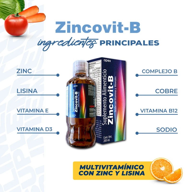 Suplemento Alimenticio Multivitaminas Zincovit-b Jarabe 200m Sabor Naranja Limón