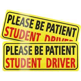 HTH Inc Student Driver Sticker Magnet for Car - Highly Reflective Please Be Patient Student Driver Magnet for Learners, New Learner Vehicle Safety Sign (10x4 Inch, 2-pcs)
