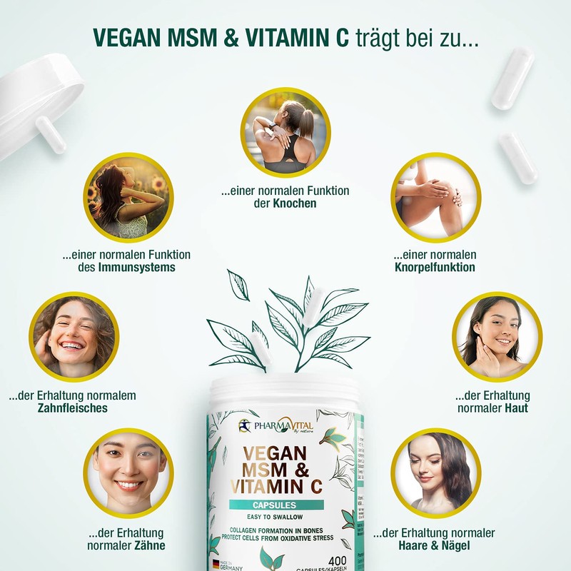 Pharmavital Vegan MSM & Vitamin C Capsules from Germany (Pack