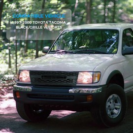 Autohai Front Grill for 1997-2000 TOYOTA TACOMA W/Lights Black