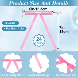 Joez Wonderful 24 Pcs Twist Tie Bows, Pastel Satin Ribbon, Bowknot Decoration for Crafts, Satin Bows for Gift Wrapping, Christmas, Birthday, Party, Wedding (6 Colors)